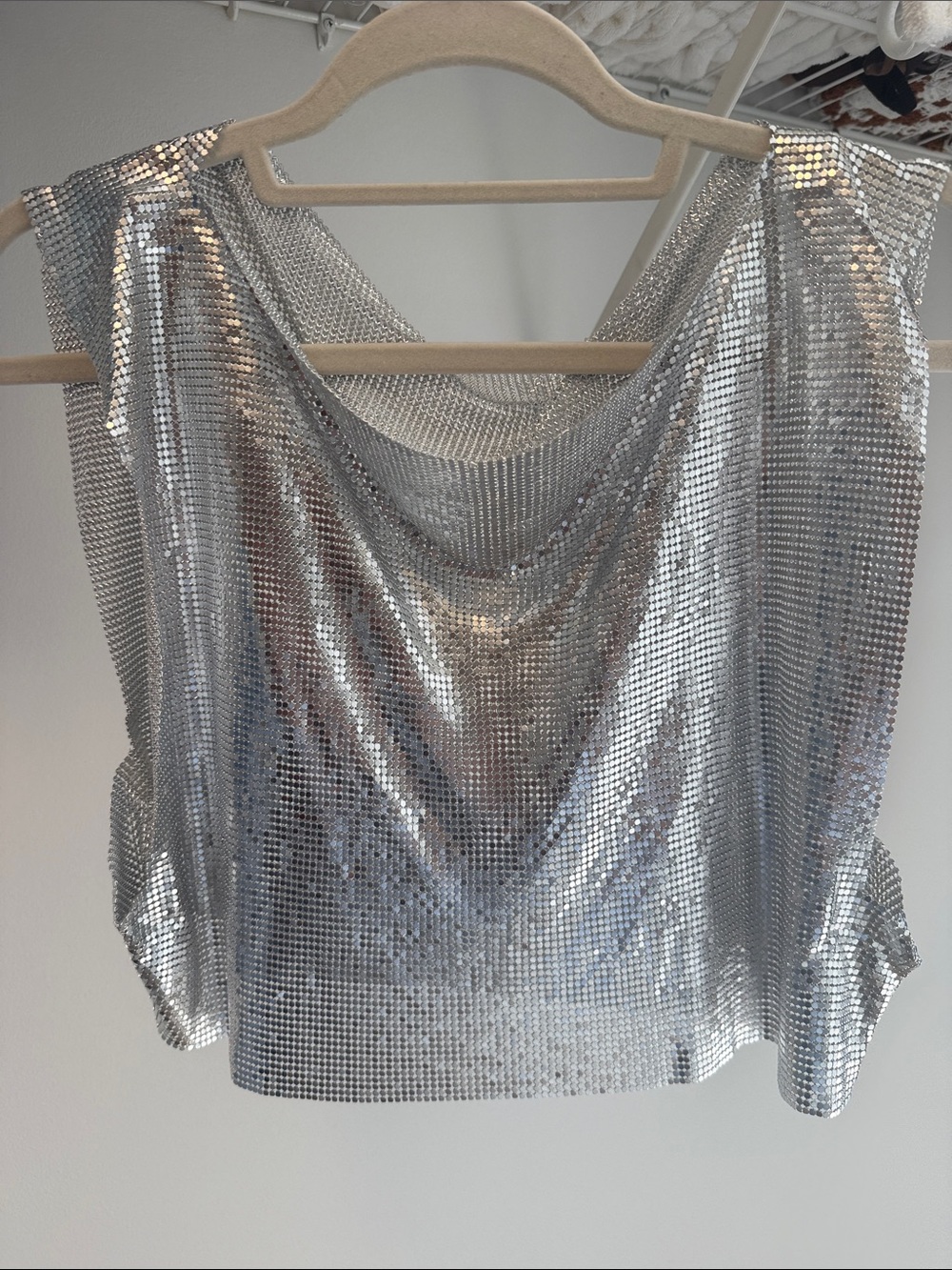 Silver Metallic Sleeveless Draped Women’s Top